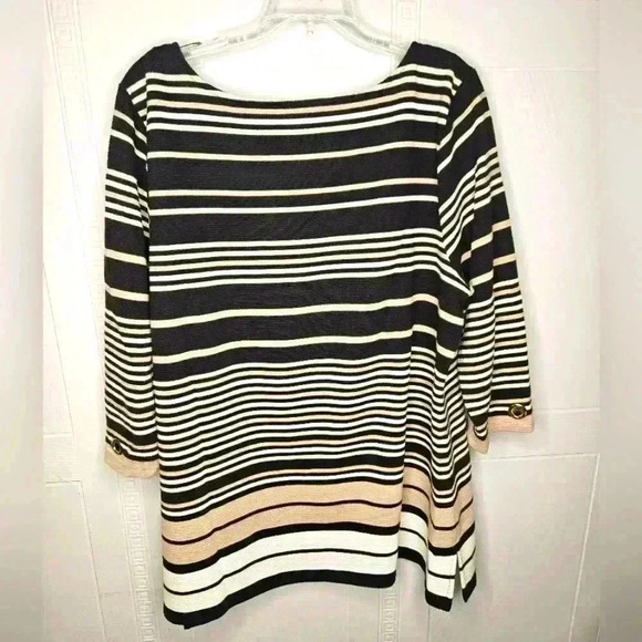 Charter Club Black Cream Striped Ribbed 3/4 Sleeve Grommet Round Neck Tunic XXL - Picture 2 of 12